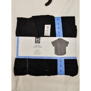 Members Mark Tencel Camp Shirt Black Short Sleeve Relaxed Fit Large 12-14 NWT